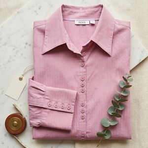 Ricki’s XXL Pink Button Down Blouse Long Sleeve Textured Stripe Plus Size Office